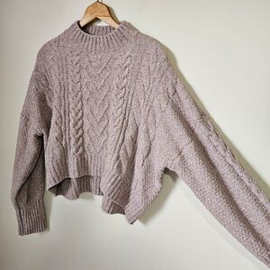 NEW PINK ROSE CABLE KNIT CHENILLE MOCK NECK SWEATER SIZE XL